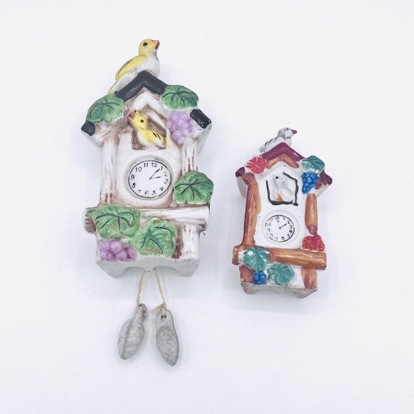 Set Of 2 Bird House Cuckoo Clock Wall Pocket Planters Made In Japan 6” & 4” - Picture 1 of 5